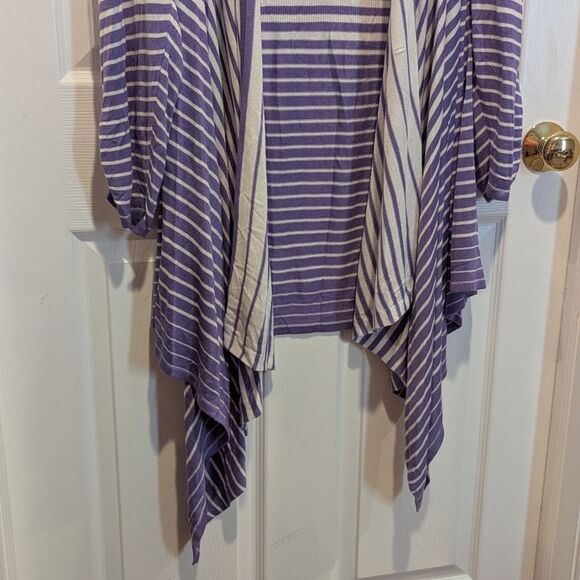 Attitudes By Renee Size 1X Purple & White Striped Open Front Cardigan Sweater - Picture 2 of 11